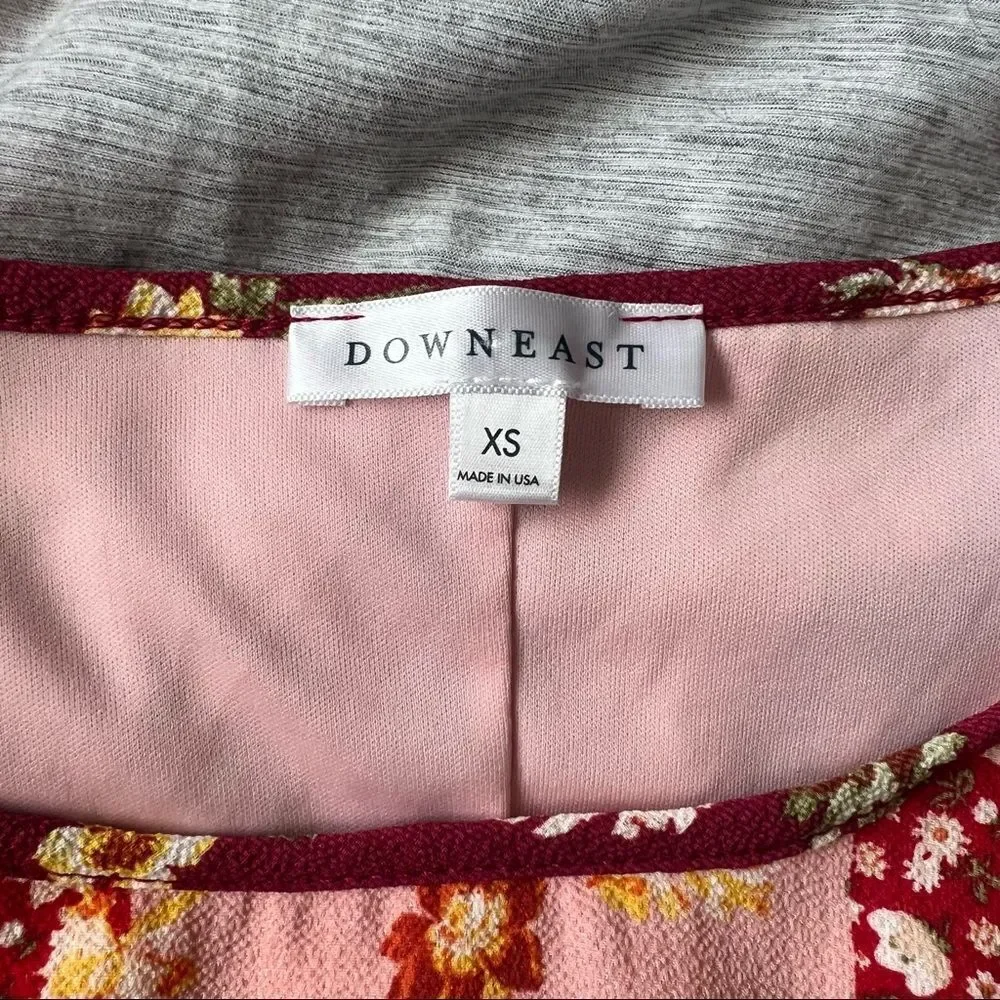 DOWNEAST Pink & Red Patchwork Floral Patterned Short Sleeve Dress Size XS